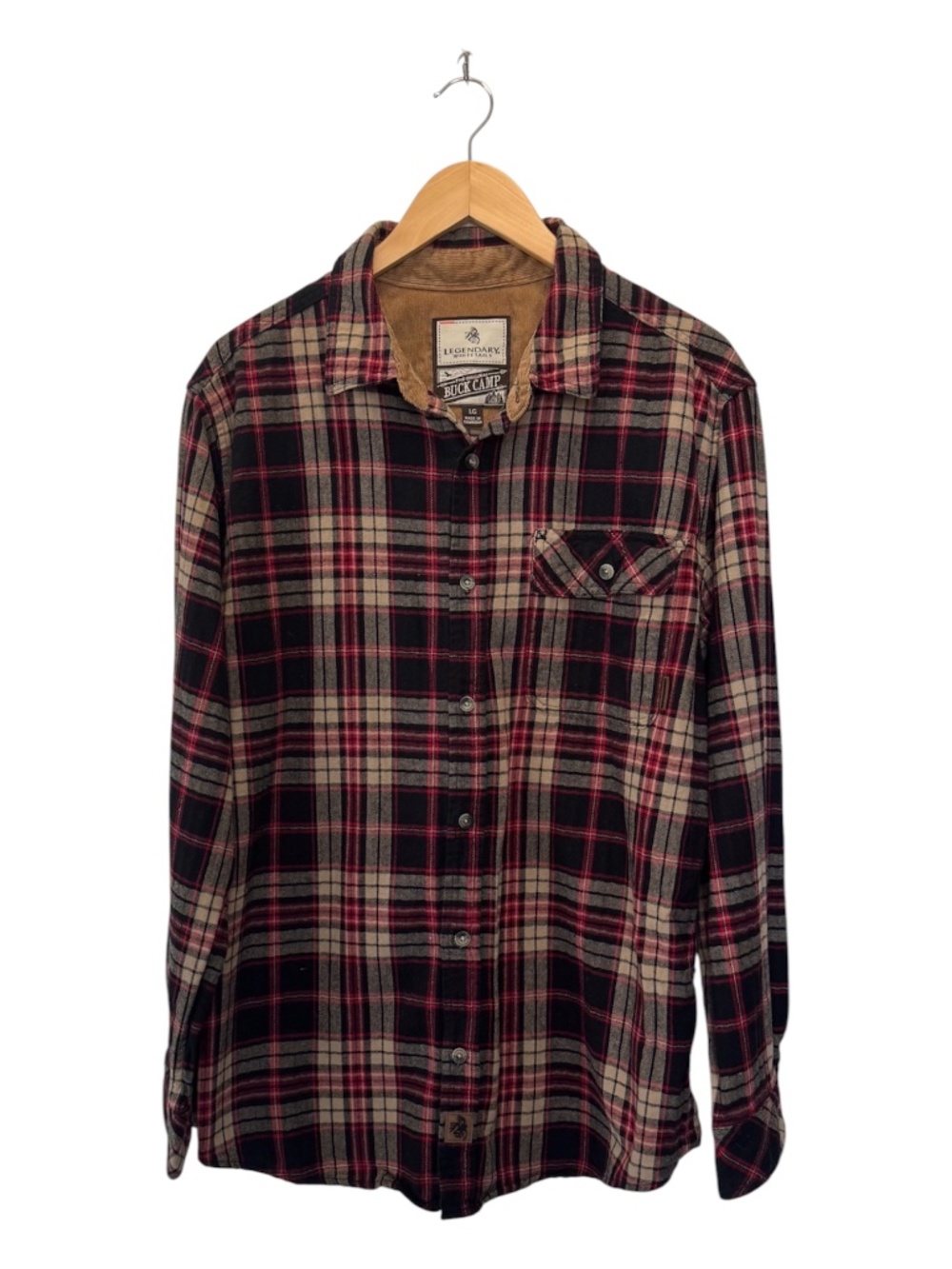 Legendary Whitetails Buck Camp Flannel Plaid Button Down Shirt Mens Large L